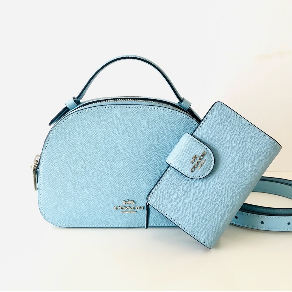 Coach Serena Satchel Blue Purse Wallet Set